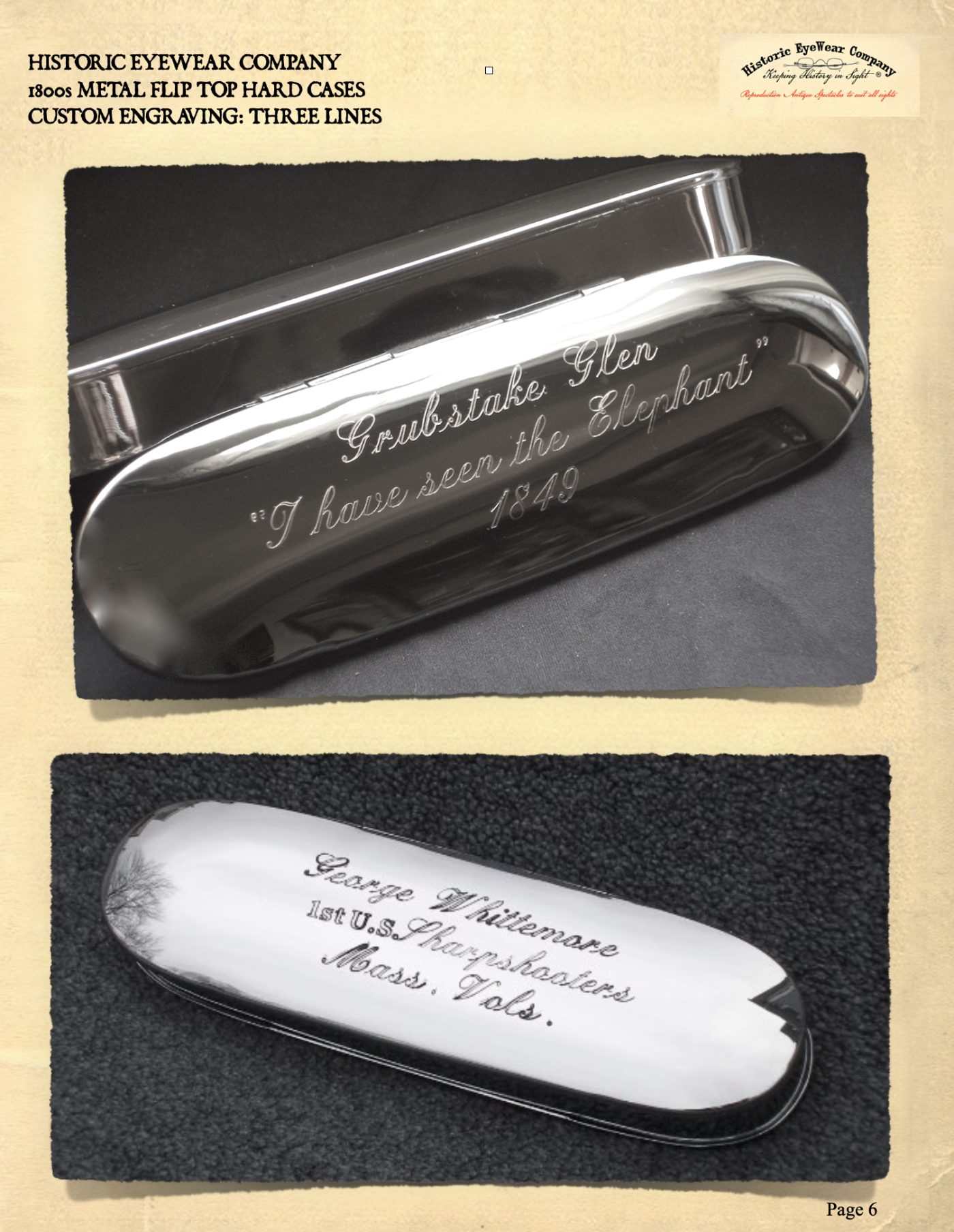 Examples of Historic EyeWear metal cases engraved three lines
