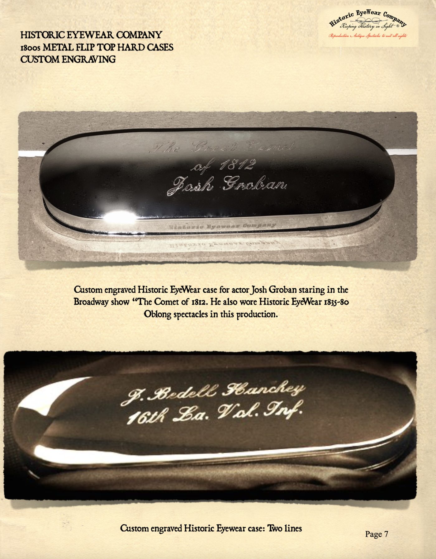 Examples of Historic EyeWear metal cases  custom engraved